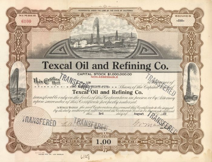 Texcal Oil and Refining Co. - Stock Certificate
