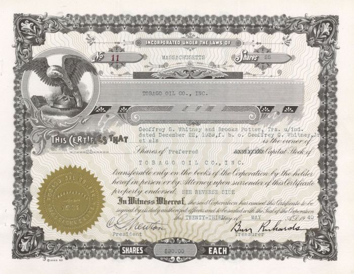 Tobago Oil Co., Inc. - Stock Certificate