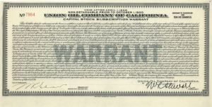 Union Oil Co. of California - Petroleum Capital Stock Subscription Warrant