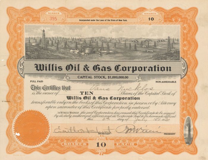 Willis Oil and Gas Corporation - Stock Certificate