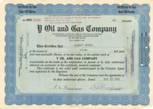 Y Oil and Gas Co. - Stock Certificate