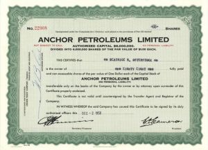 Anchor Petroleums Limited - Canadian Oil Stock Certificate