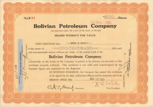 Bolivian Petroleum Co. - Stock Certificate