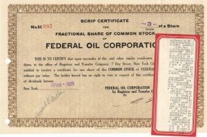 Federal Oil Corporation - Stock Certificate
