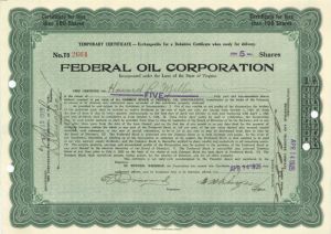 Federal Oil Corporation - Stock Certificate