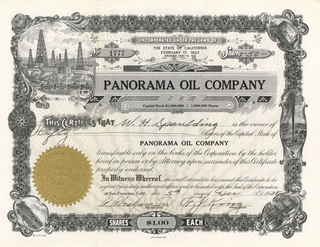Panorama Oil  Co. - Stock Certificate