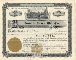 Santa Cruz Oil  Co. - Stock Certificate