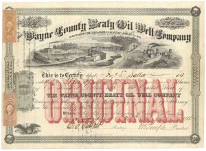 Wayne County Beaty Oil Well Company - Fantastic Kentucky Oil Stock Certificate