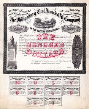Philipsburg, Coal, Iron and Oil Company - 1868 dated $100 Bond