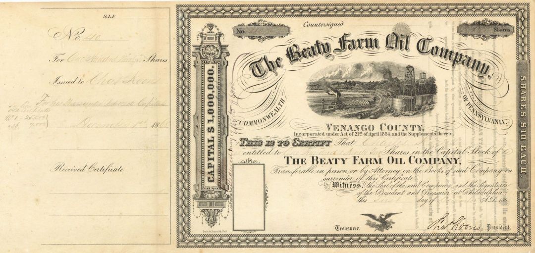 Beaty Farm Oil Co. - Stock Certificate