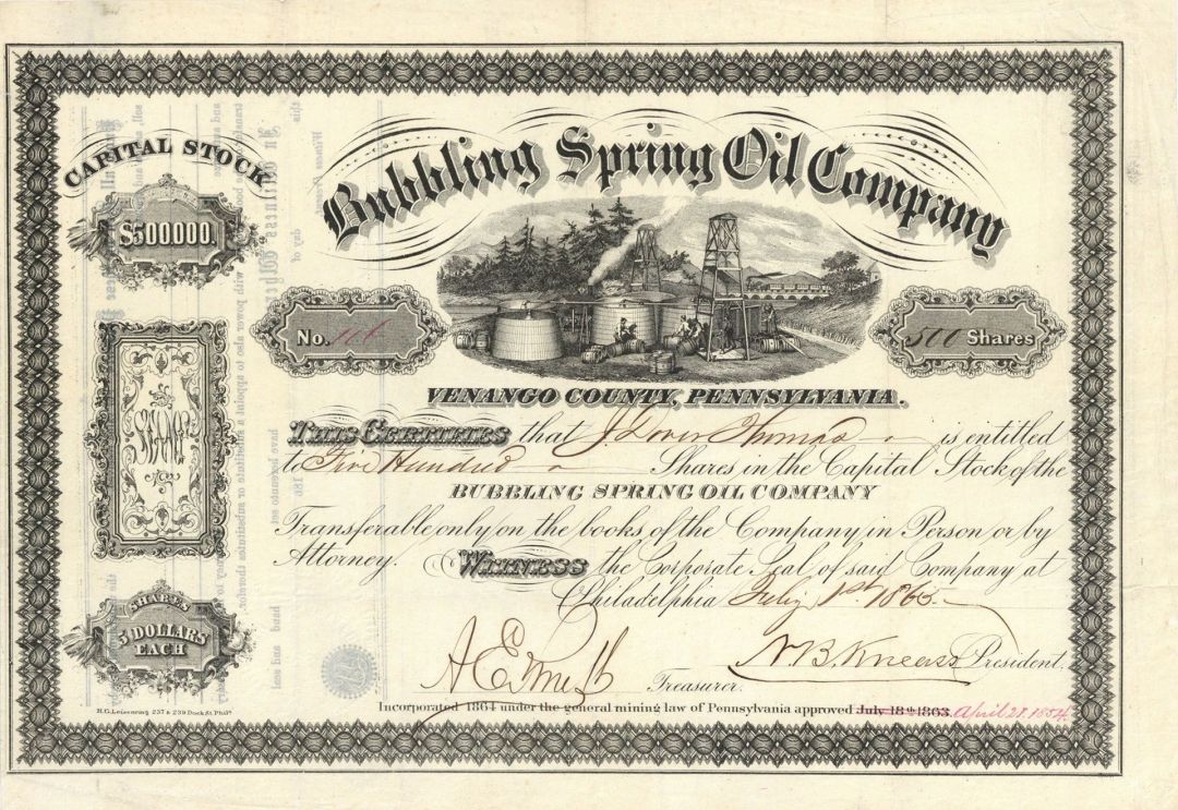 Bubbling Spring Oil Co. - Stock Certificate