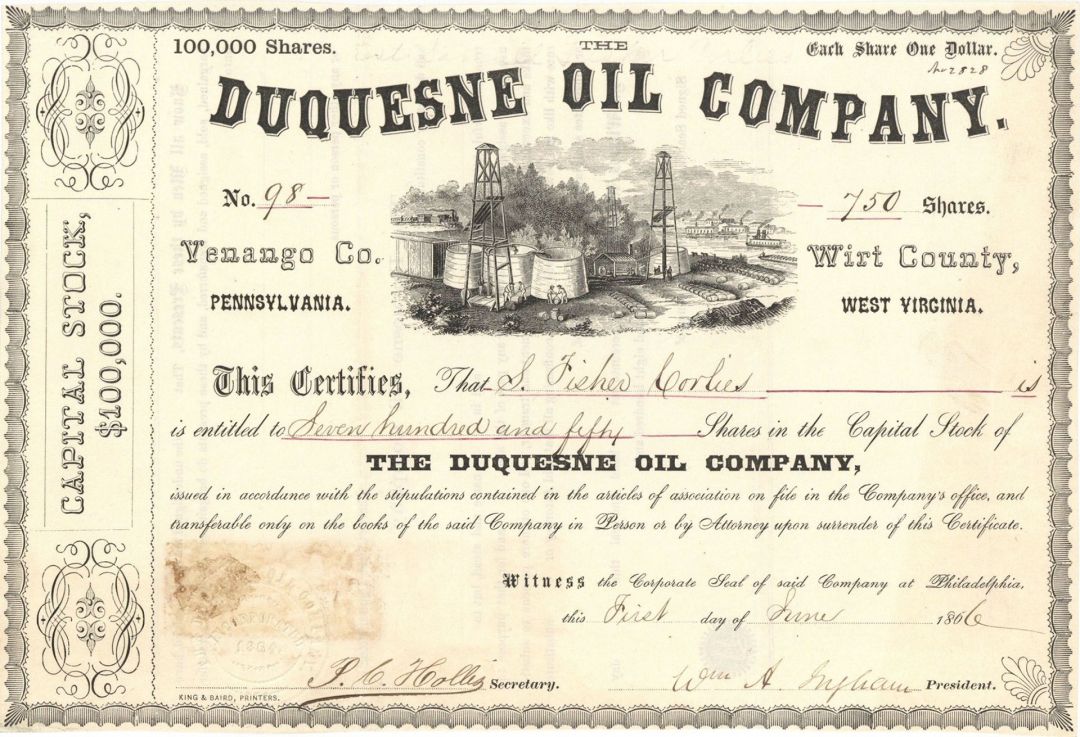 Duquesne Oil Co. - Stock Certificate