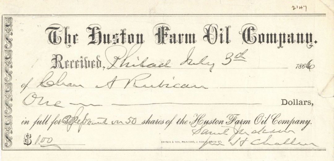 Huston Farm Oil Co. - Stock Certificate