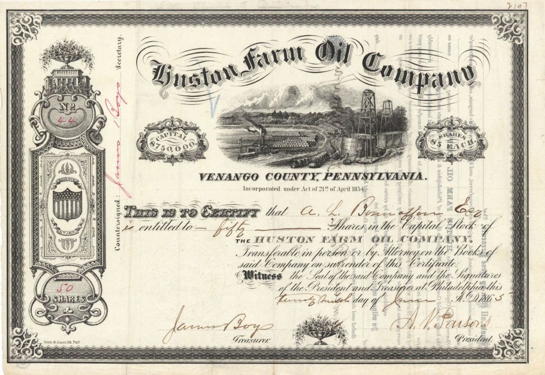 Huston Farm Oil Co. - Stock Certificate