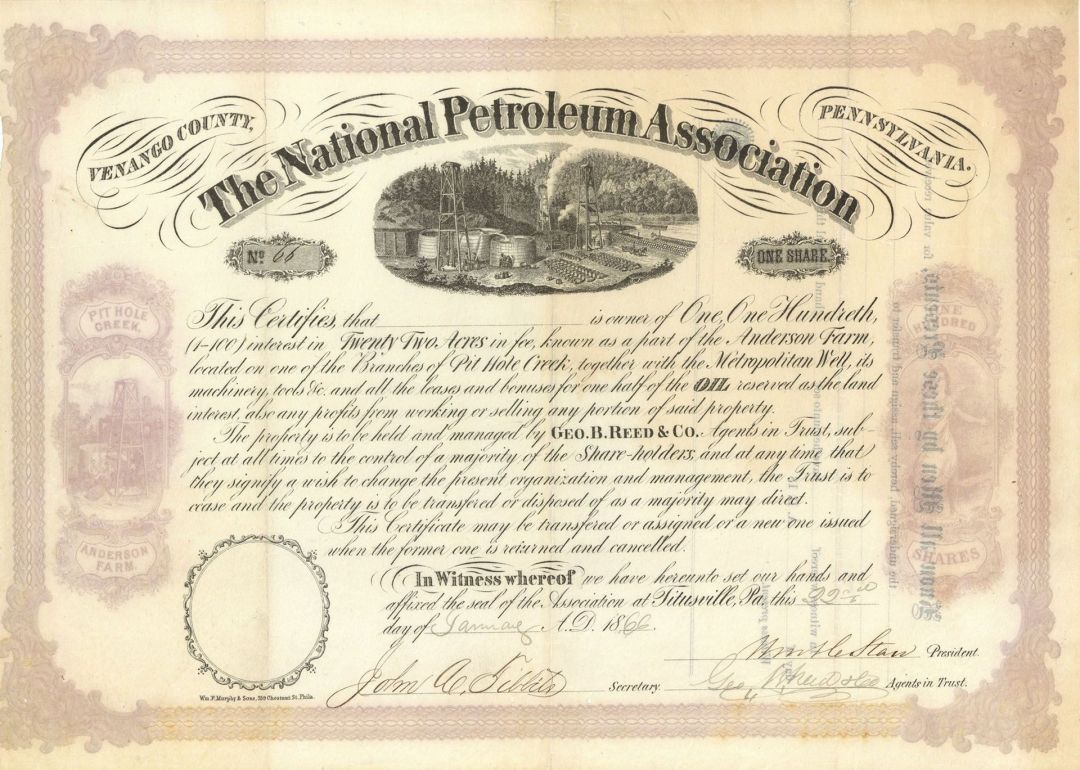 National Petroleum Assoc. - 1866 dated Stock Certificate
