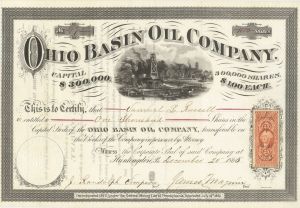 Ohio Basin Oil Co. - 1865-66 dated Ohio Oil Stock Certificate