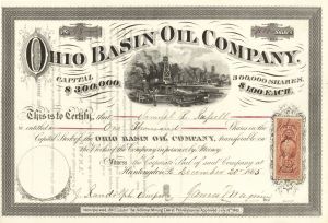 Ohio Basin Oil Co. - 1865 dated Stock Certificate