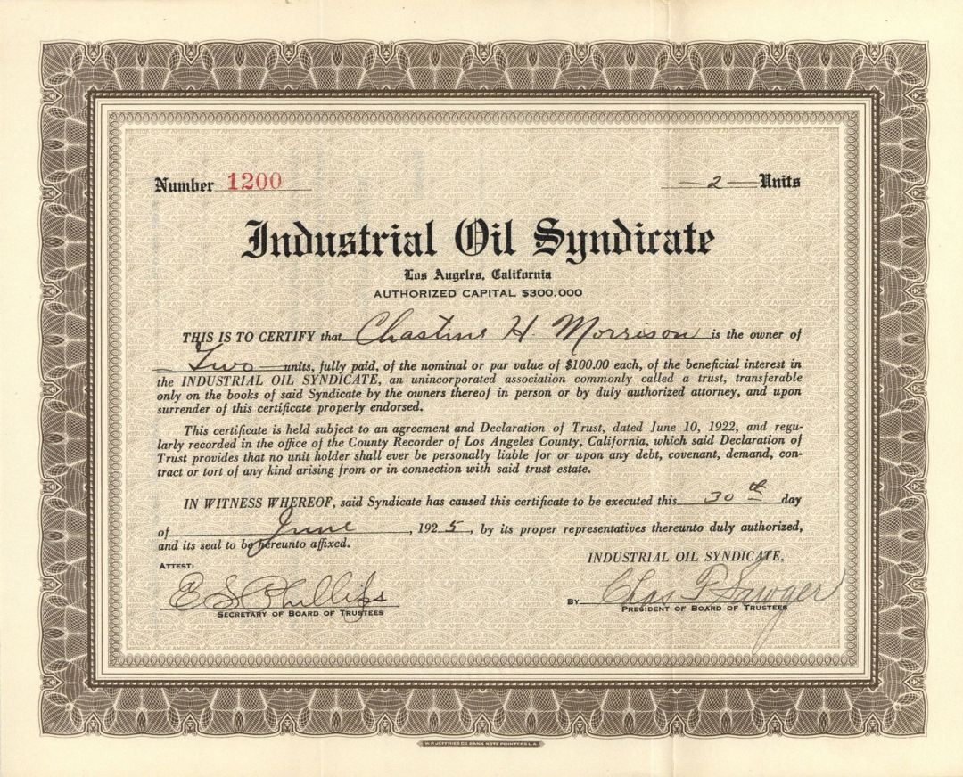Industrial Oil Syndicate - Stock Certificate