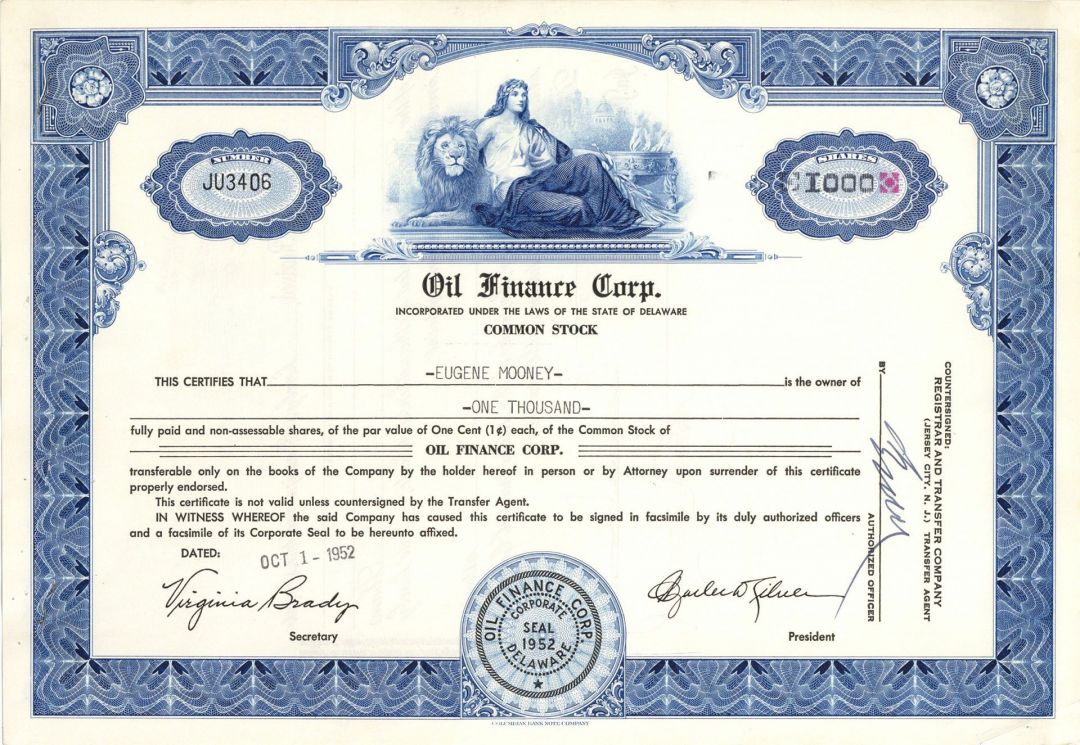 Oil Finance Corp. - Stock Certificate