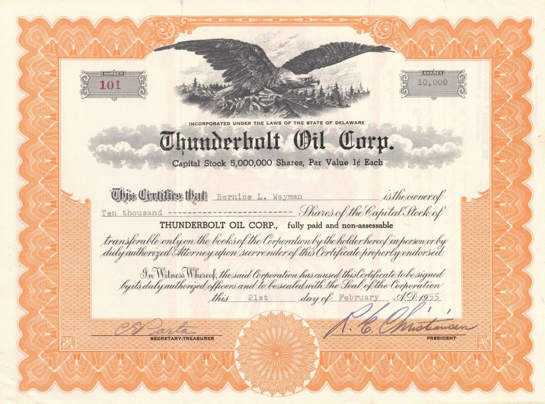 Thunderbolt Oil Corp. - Stock Certificate