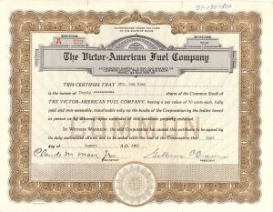 Victor-American Fuel Co. - Stock Certificate