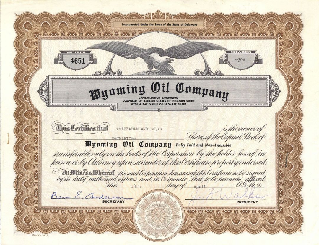 Wyoming Oil Co. - Stock Certificate