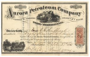 Aurora Petroleum Company - 1865 dated Stock Certificate