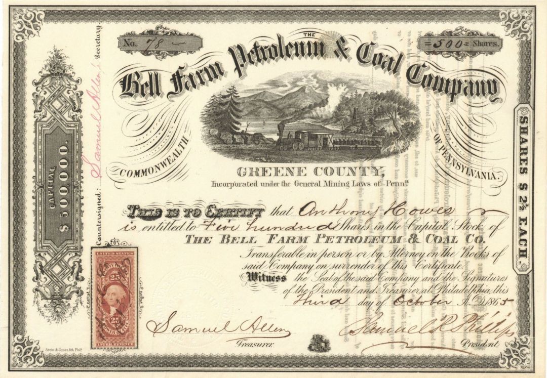 Bell Farm Petroleum and Coal Company - Stock Certificate
