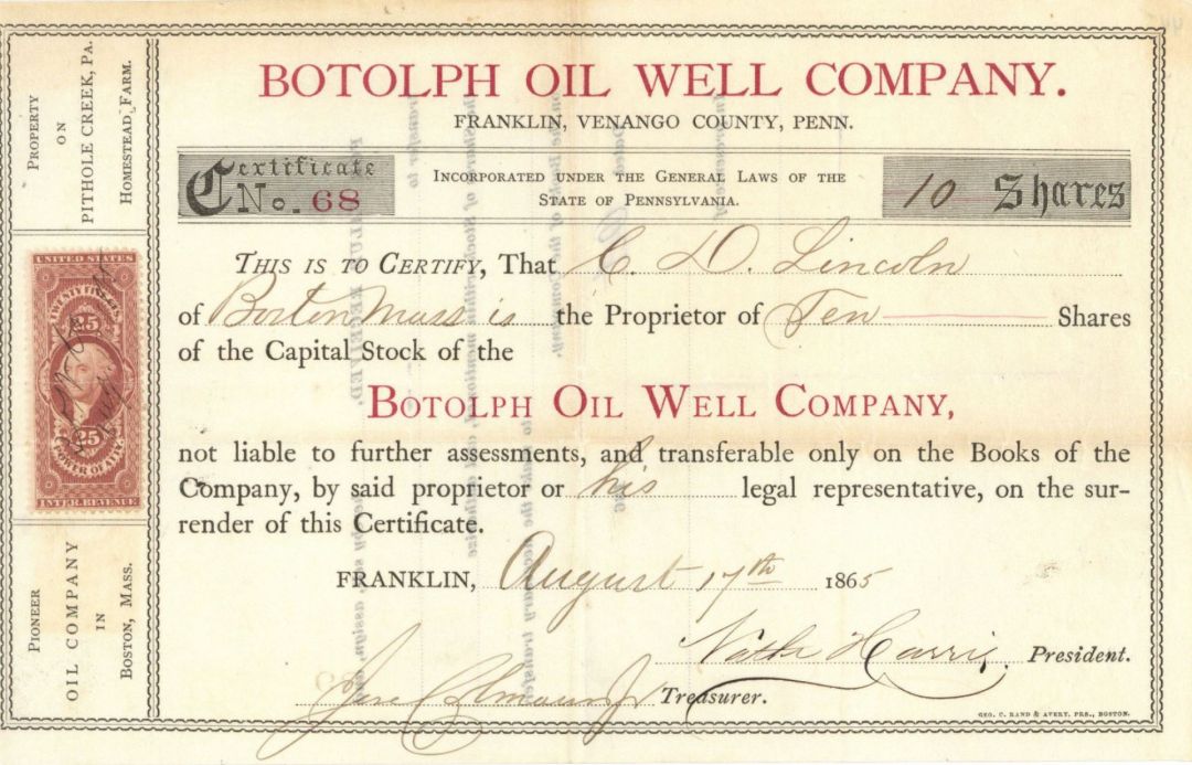 Botolph Oil Well Company - Stock Certificate