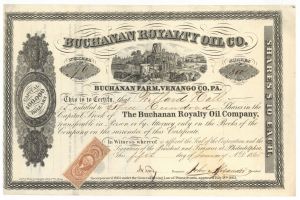 Buchanan Royalty Oil Co. - 1865 dated Venango County, Pennsylvania Oil Stock Certificate - Buchanan Farm