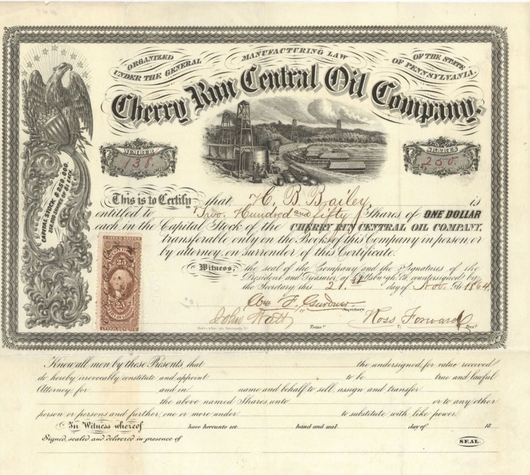 Cherry Run Central Oil Co. - Stock Certificate