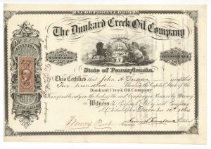 Dunkard Creek Oil Co. - 1864 dated Stock Certificate