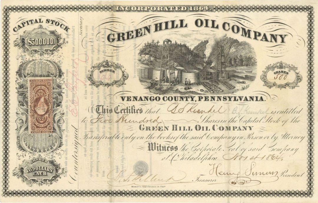 Green Hill Oil Co. - Stock Certificate