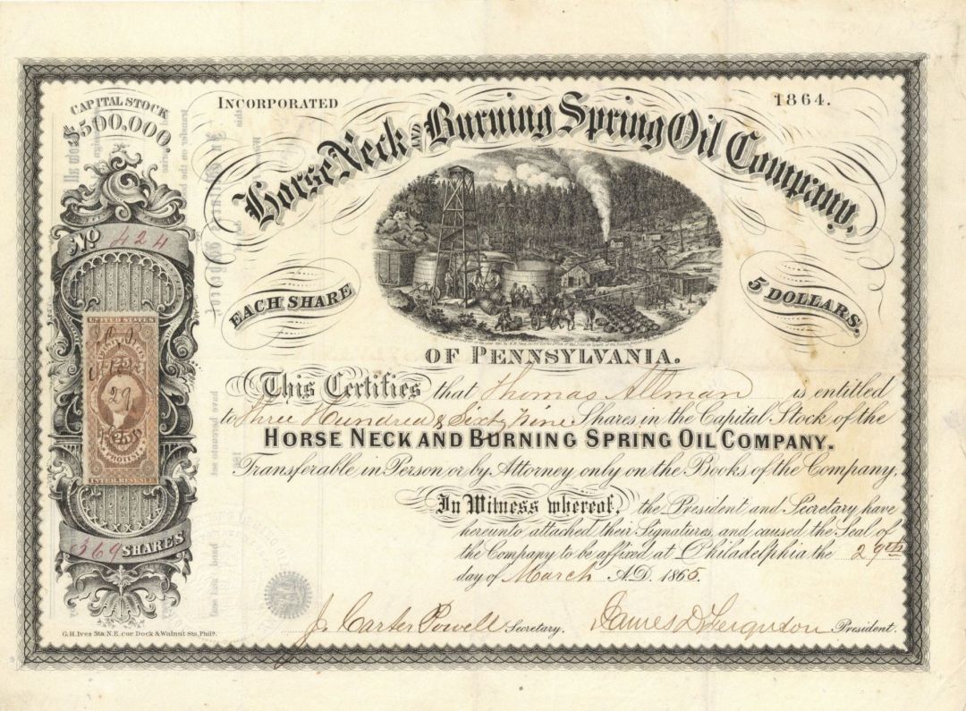 Horse Neck and Burning Spring Oil Co. - Stock Certificate