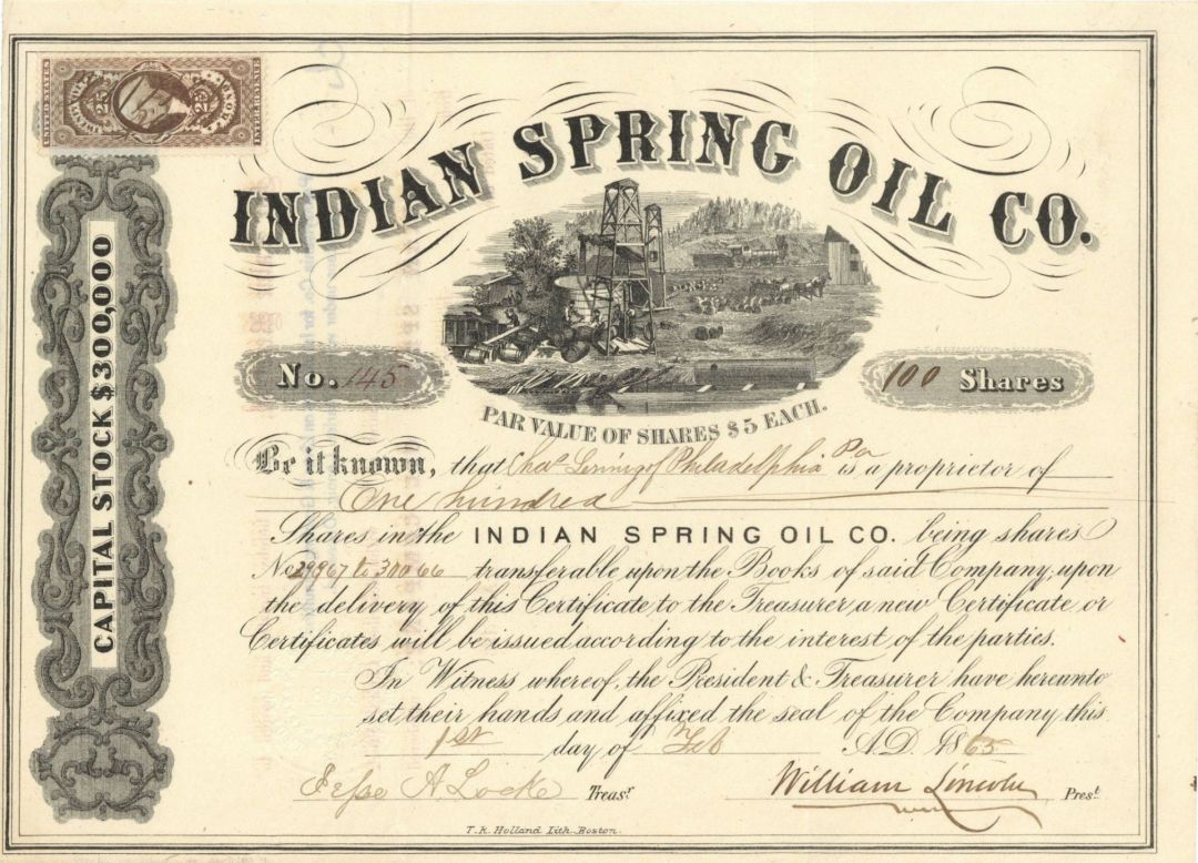 Indian Spring Oil Co. - Stock Certificate