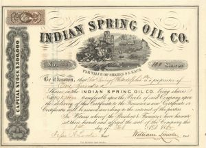 Indian Spring Oil Co. - 1865 dated Stock Certificate