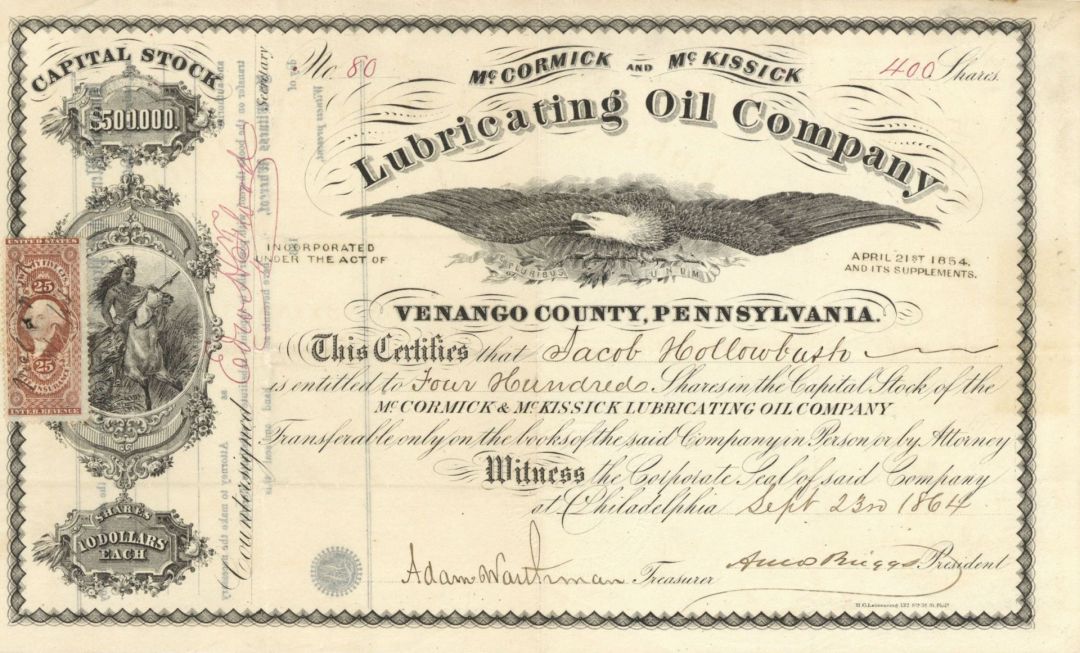 McCormick and McKissick Lubricating Oil Co. - Stock Certificate