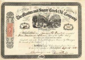 Mantua and Sugar Creek Oil Co. - 1866 dated Stock Certificate