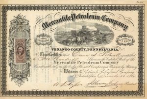 Mercantile Petroleum Co. - 1864 dated Stock Certificate