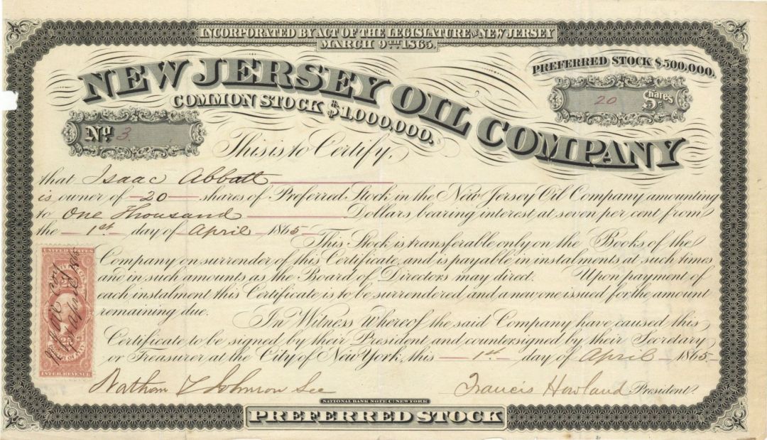 New Jersey Oil Co. - Stock Certificate