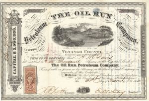 Oil Run Petroleum Co. - 1865 dated Stock Certificate