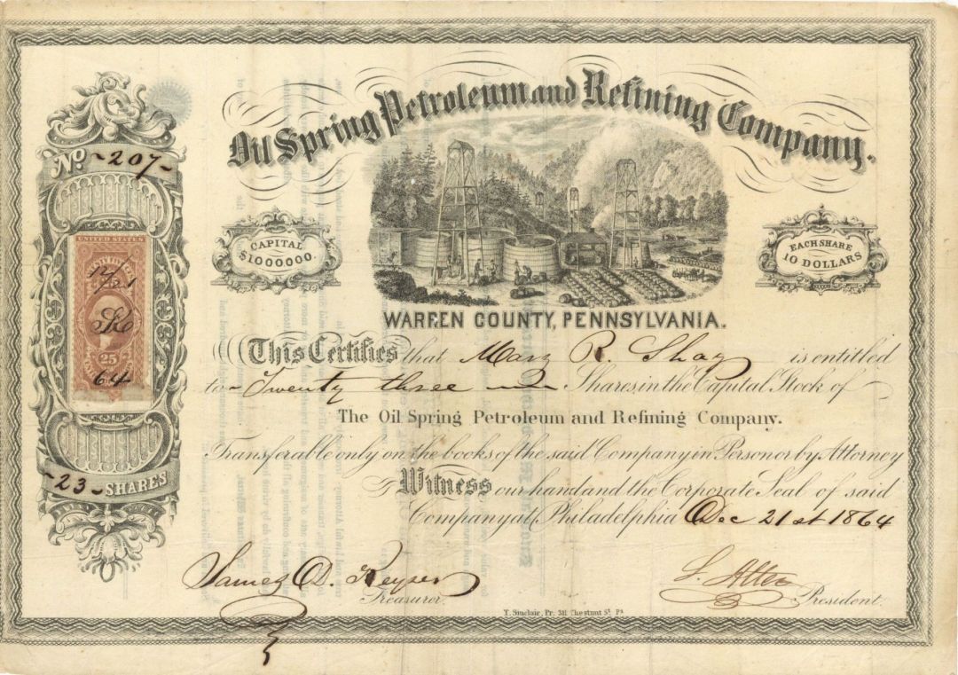 Oil Spring Petroleum and Refining Co. - Stock Certificate