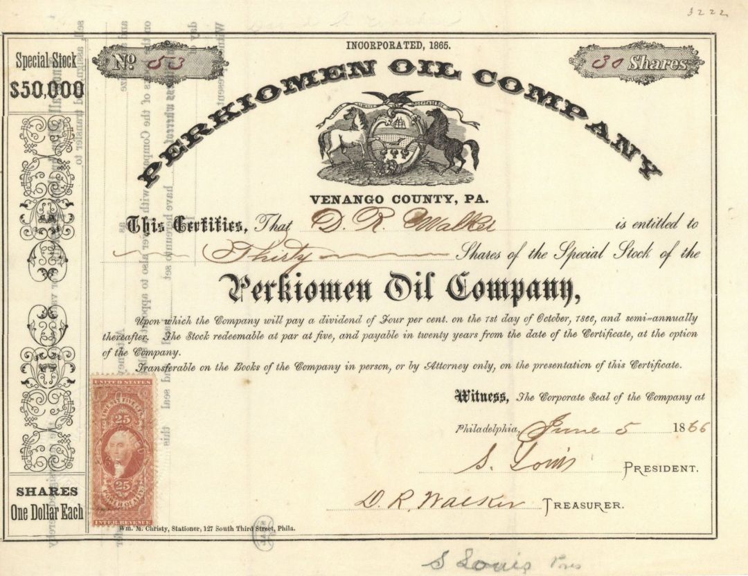 Perkiomen Oil Co. - Stock Certificate
