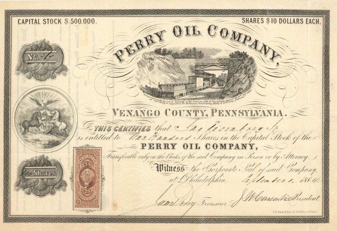 Perry Oil Co. - 1864 dated Stock Certificate