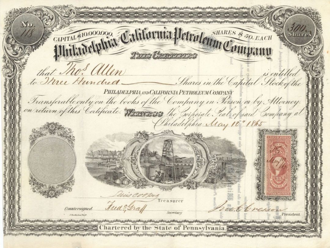 Philadelphia and California Petroleum Co. - Stock Certificate