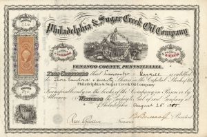 Philadelphia and Sugar Creek Oil Co. - 1865 dated Stock Certificate