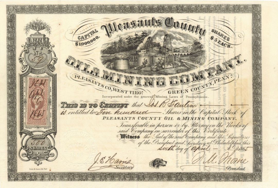 Pleasants County Oil and Mining Co. - Stock Certificate