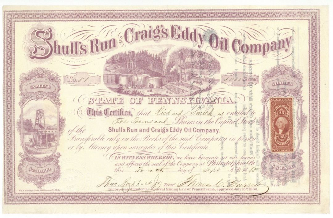 Shull's Run and Craig's Eddy Oil Co. - Stock Certificate