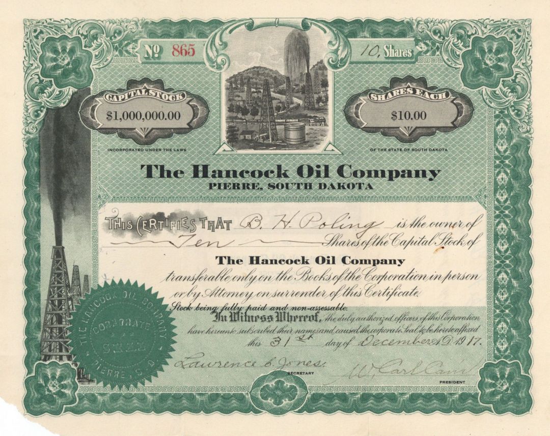 Hancock Oil Co. - Stock Certificate