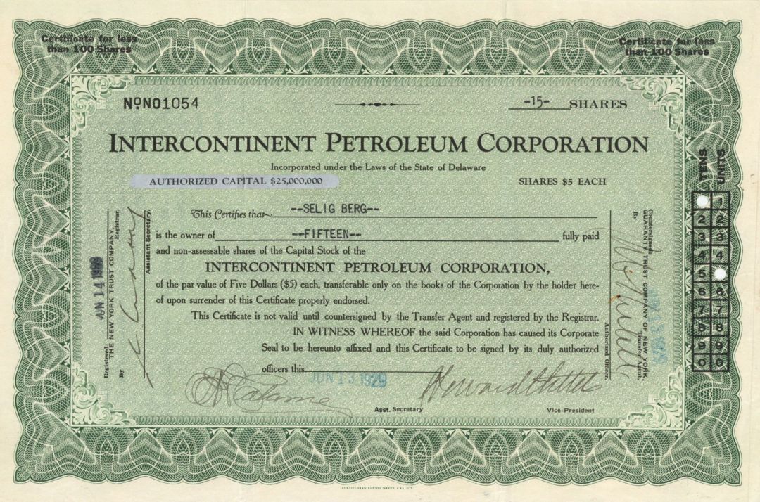 Intercontinent Petroleum Corp. - Stock Certificate